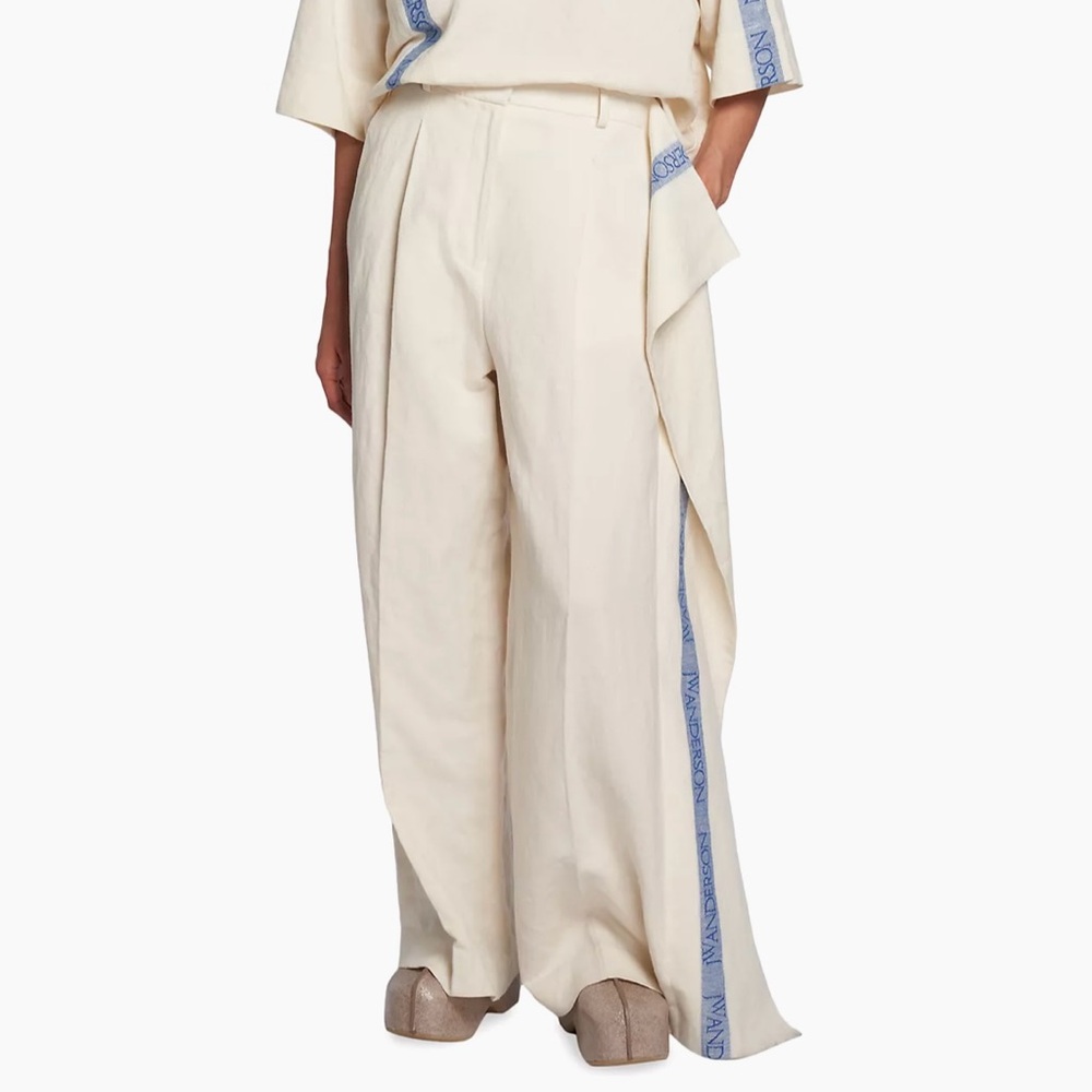 JW Anderson Logo-Paneled Wool Blend Wide-Leg Pants